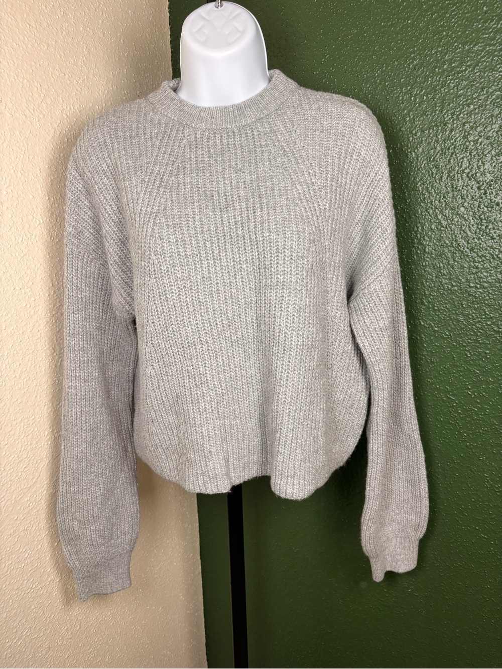 Neutral Gray Knit Crewneck Sweater